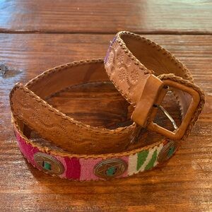 Vintage Guatemalan Woven Leather Concho Belt